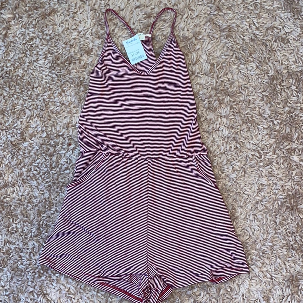 Red and white striped romper